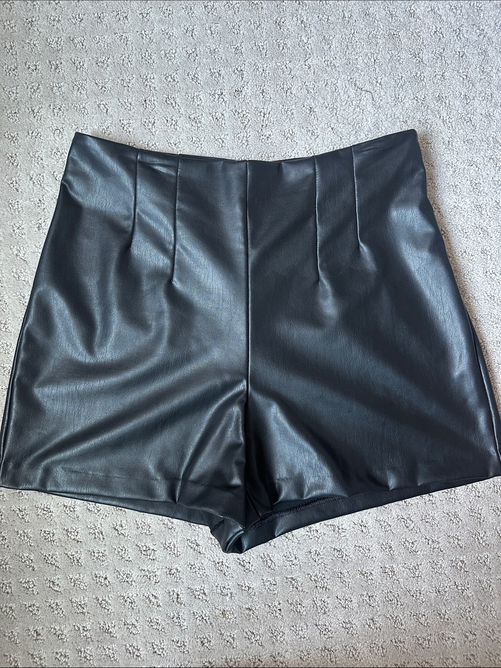 High-Waist Black Faux Leather Women’s Shorts